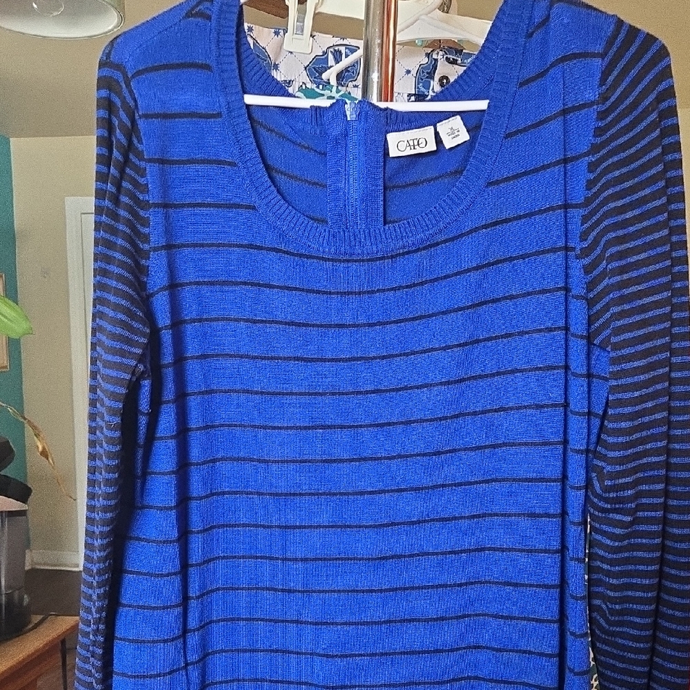 Cato Black and Blue Crew Neck Sweater with Classic Stripes